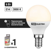 Светодиодная лампа TDM ELECTRIC FG45-6 Вт-230 В-3000 К–E14 "Лампа-ДИММЕР" SQ0340-0201