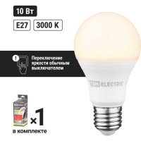 Светодиодная лампа TDM ELECTRIC А60 - 10 Вт-230 В -3000 К–E27 "Лампа-ДИММЕР" SQ0340-0197