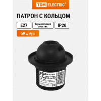 Патрон Е27 TDM ELECTRIC с кольцом, термостойкий пластик, черный, SQ0335-0052