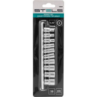 Набор торцевых головок 1/4", 6-ти гр CrV, 4-13 мм, 10 шт. STELS 13602