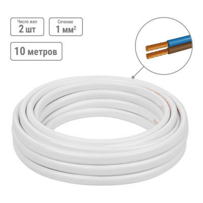 Провод ПГВВП TDM ELECTRIC 2x1 ГОСТ 10м, белый SQ0127-0351