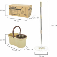 Швабра с отжимом и ведром LAIMA TONE MOP 7/5 л, две насадки в комплекте, бежевый 607488