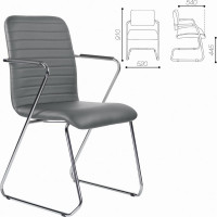Кресло для приемных и переговорных BRABIX Visit CF-101, хром, экокожа, темно-серое S-0422 532561