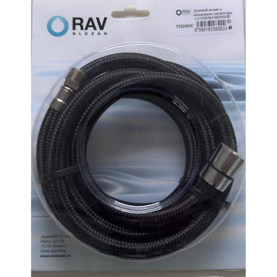 Душевой шланг RavSlezak к каскадным смесителям типа v 69-75, 1/2"xm15x1, 200 см пластиковый, черный PH2003C