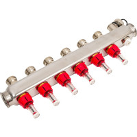 Коллектор в сборе Royal Thermo нержавеющая сталь, с расходомерами 1 ВР-3/4 НР, 6 выходов НС-1080952