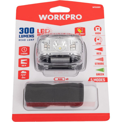 Налобный светодиодный фонарь WORKPRO WE 3AAA LED 300 LM WP353001