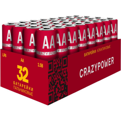 Батарейка Элемент питания алкалиновый CRAZYPOWER AA/LR6 (упаковка 32 шт) 5041516
