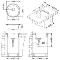 Мойка ALVEUS FORM 30 LEI 90 FI 510х185 мм, 1X в комплекте с сифоном 1102384 1116757