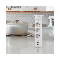 Выдвижная встраиваемая розетка Mebax 105W 3 секции Белый Механический d60мм 2 USB влагозащита, 00-00001162