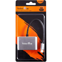 Кабель-концентратор Telecom, USB3.1 TypeCm --HDMI+USB3.0+PD+VGA Alum Grey 4K@30Hz TUC055