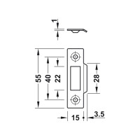 Запорная планка Hafele никель, 55x15x19 мм 232.37.990