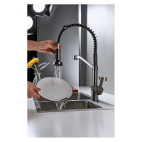 Пружинный смеситель для кухни SHEVANIK с выдвижной лейкой, оружейная сталь S963T