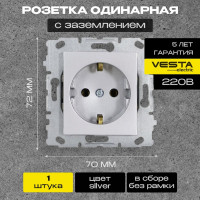 Розетка Metronex Electric Silver одинарная с заземлением без рамки FRZ00010108SRM