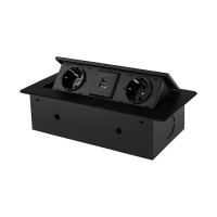 Горизонтальная выдвижная розетка ROCKETSOCKET 2 euro 16a, usb type a+c с блоком 18w, проводка, цвет черный SHS019-B