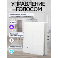 Умный двуклавишный выключатель LOCKTOK с Алисой белый без нуля Выключатель_2клавиш