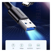 Кабель для зарядки и передачи данных Ugreen USB-C Male - USB 3.0 A 3A 1м, цвет черный 20882