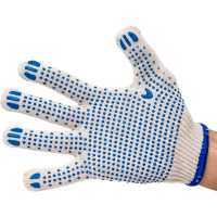 Хлопчатобумажные перчатки ПК Уралтекс «ЭКСТРА», белые, 10 класс,  22 см, с ПВХ "Точка" ПР-02