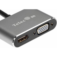 Кабель-концентратор Telecom, USB3.1 TypeCm --HDMI+USB3.0+PD+VGA Alum Grey 4K@30Hz TUC055