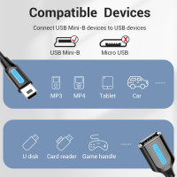 Адаптер переходник VENTION OTG USB 2.0 AF/mini B 5pin - 0.15м CCTBB