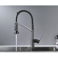 Пружинный смеситель для кухни SHEVANIK с выдвижной лейкой, оружейная сталь S963T