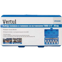 Набор головок и головок со вставками TORX 1/2" DR, 19 предметов VERTUL VR50200