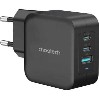 Choetech . Универсальное сетевое зарядное устройство GAN 100Вт 2хUSB-С + USB-A PD, PPS, цвет черный PD8005-V2-EU-BK