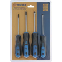 TUNDRA Набор отверток , CrV, хром, магнит, 2К рукоятки, PH1,PH2,SL5,SL6 х 100 мм, 4 шт. 5295986