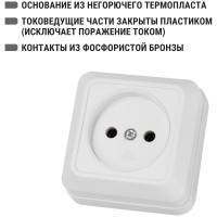 Розетка TDM ELECTRIC 2П открытой установки IP20 10А, белая серия "Ладога" SQ1801-0013