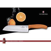 Оранжевый нож Santoku с рифленым лезвием 17 см в картонном блистере Victorinox 6.8526.17L9B