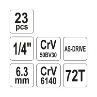 Набор торцевых головок YATO 1/4" 23 пр. YT-14421