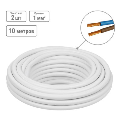 Провод TDM ELECTRIC ПВСмб 2х1 10м, белый Народный SQ0118-0602