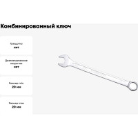 Комбинированный ключ удлинённый IZELTAS 20мм, длина 275 мм, 330020020