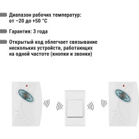 Звонок TDM ELECTRIC народный ЗББ-Н-21/1-32М беспроводной, батарейки, 2 звонка, блистер SQ1901-0104