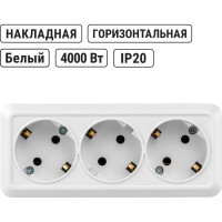 Розетка TDM ELECTRIC 3-х местная горизонтальная 2П+3 открытой установки IP20 16A белая "Ладога" SQ1801-0126