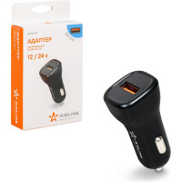 Автомобильный адаптер AIRLINE 1хUSB, QC 3.0, 12/24 В AEAK014