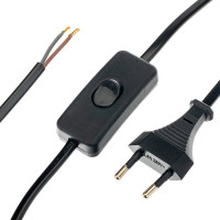 Провод с евроштекером и выключателем duwi черный, 2м H 03 VV-F 2x0,5 мм 28570 0