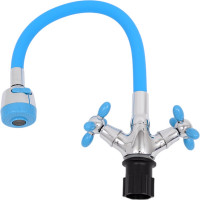 Смеситель для кухни Антей Радуга с 2-мя рукоятками, с силиконовым изливом, крепление гайка, голубой 5770713-ANT