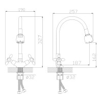Смеситель для кухни Антей Радуга с 2-мя рукоятками, с силиконовым изливом, крепление гайка, голубой 5770713-ANT