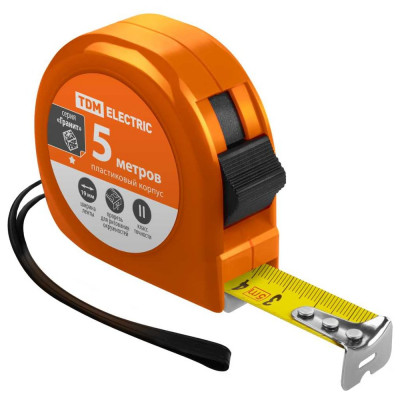 Рулетка TDM ELECTRIC длина 5 м, стальная лента, ширина 19 мм, пластиковый корпус, "Гранит" SQ1018-0102