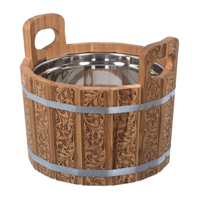 Ушат шайка c нержавеющей вставкой Банные Штучки Цветочный орнамент 10 л, дуб 33372