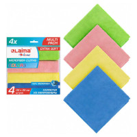Салфетка из плотной микрофибры LAIMA MULTI PACK PRO COLOUR 30, 30x30 см, комплект 4 шт. 607792