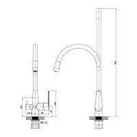 Смеситель для кухни ESKO, Кораллы/Coral, гибкий излив, с подключением к фильтру, хром/черный, CL03CrB