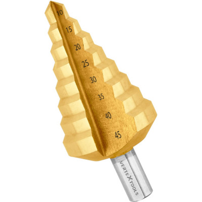 Сверло ступенчатое 10-45 мм, 8 ступеней vertextools 10-45