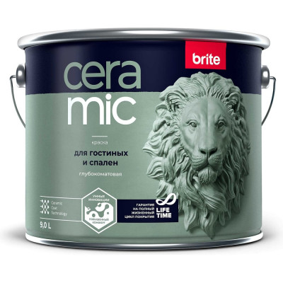 Интерьерная краска BRITE CERAMIC для гостиных и спален база А, ведро 9 л О04585