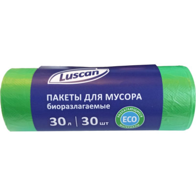 Luscan Мешки для мусора ПНД 30л 10мкм 30шт рул зеленые 50x60см 1557732