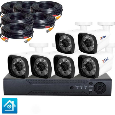 PS-link Комплект видеонаблюдения ahd 2мп kit-c206hd 6 уличных камер 3943