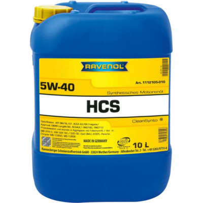 Моторное масло RAVENOL HCS SAE 5W-40, 10 л, new 1112105-010-01-999