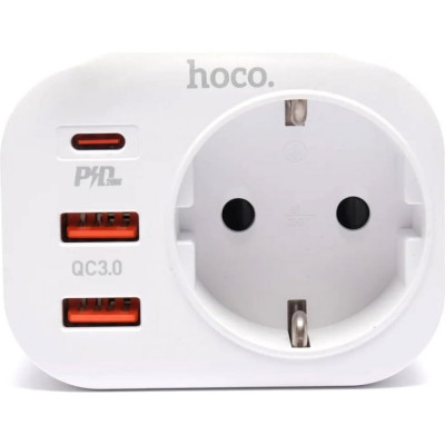 Однорозеточный сетевой фильтр Hoco ns3, 2xusb-a; type-c, 3а, белый 6931474766175