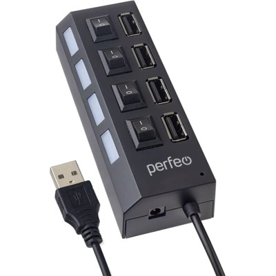 Usb-хаб Perfeo USB-HUB 4 Port, (PF-H030 Black) чёрный 30015345