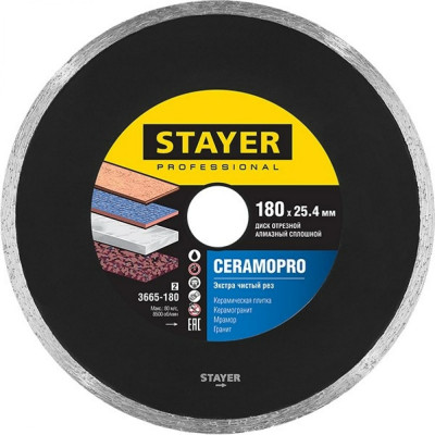 Сплошной отрезной алмазный диск по керамической плитке STAYER CERAMOPRO Professional 3665-180_z02